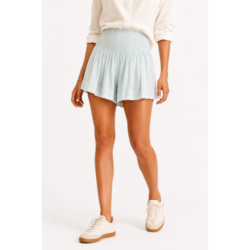 KOCH Women Erica Smocked Waist Shorts Mint Green Satin Flared Size L